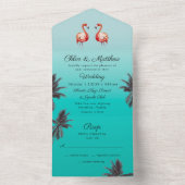 Tropisch strand met flamingo's Alles-in-één trouwu All In One Uitnodiging (Binnen)