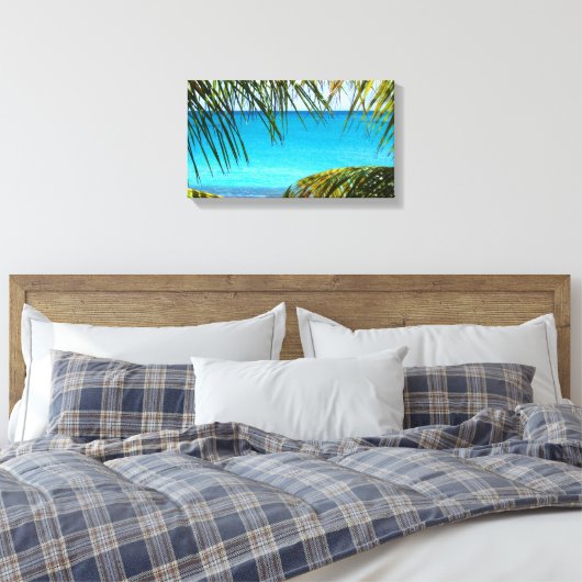 Tropisch strand met handpalmen canvas afdruk (Insitu (Slaapkamer))