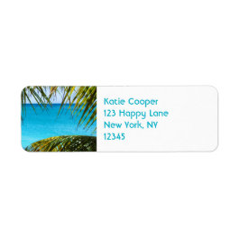 Tropisch strand met handpalmen etiket