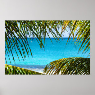 Tropisch strand met handpalmen poster