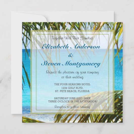 Tropisch strand met Palm Fronds Wedding Website Kaart (Voorkant)