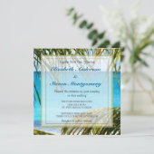 Tropisch strand met Palm Fronds Wedding Website Kaart (Staand voorkant)