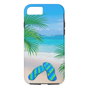 Tropisch strand met palmbomen en Teenslippers iPhone 8/7 Hoesje