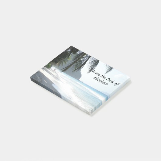 Tropisch strand met palmbomen gepersonaliseerd post-it® notes (Schuin)