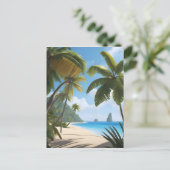 Tropisch strand met palmen briefkaart (Staand voorkant)