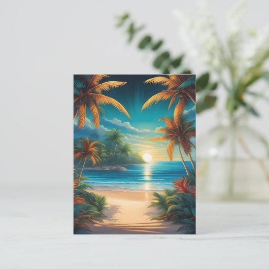Tropisch strand met palmen briefkaart (Staand voorkant)