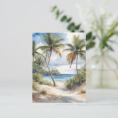 Tropisch strand met palmen briefkaart (Staand voorkant)