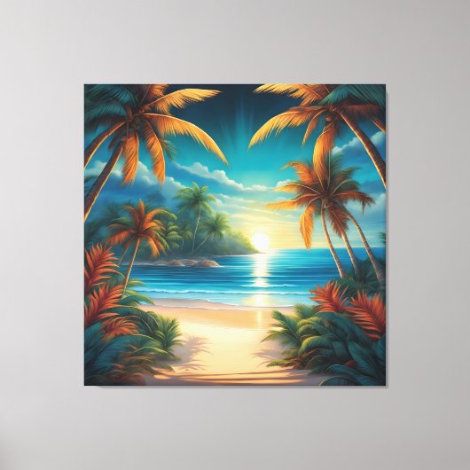 Tropisch strand met palmen canvas afdruk (Voorkant)