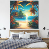 Tropisch strand met palmen canvas afdruk (Insitu (Slaapkamer))