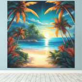 Tropisch strand met palmen canvas afdruk (Insitu (Houten vloer))