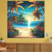 Tropisch strand met palmen canvas afdruk (Insitu (Woonkamer))