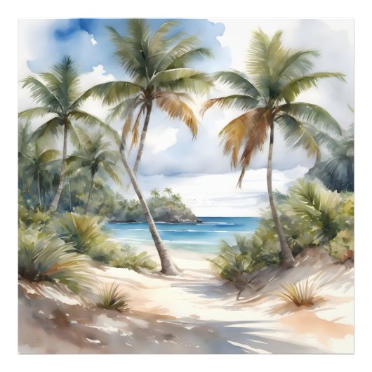 Tropisch strand met palmen foto afdruk (Voorkant)