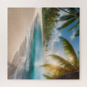 Tropisch strand met palmen legpuzzel (Horizontaal)
