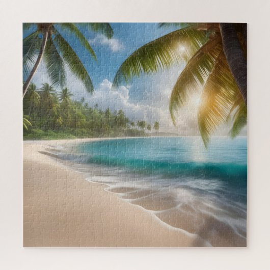 Tropisch strand met palmen legpuzzel (Verticaal)