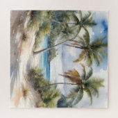 Tropisch strand met palmen legpuzzel (Horizontaal)