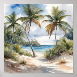 Tropisch strand met palmen poster