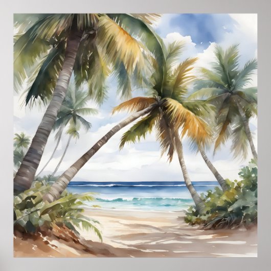 Tropisch strand met palmen poster (Voorkant)