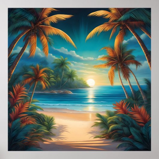 Tropisch strand met palmen poster (Voorkant)