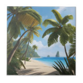 Tropisch strand met palmen tegeltje (Voorkant)