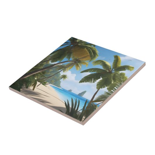 Tropisch strand met palmen tegeltje (Zijkant)