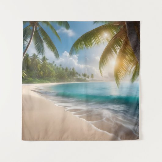 Tropisch strand met palmen wandkleed (Voorkant)