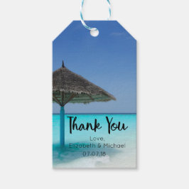 Tropisch strand met paraplu bruiloft Bedankt Cadeaulabel