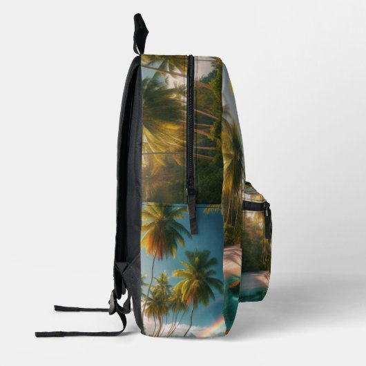 Tropisch strand met regenboog en palmbomen bedrukte rugzak (Links)