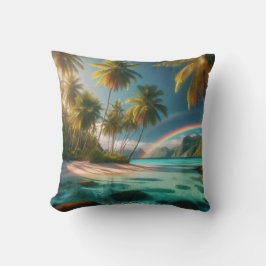 Tropisch strand met regenboog en palmbomen kussen