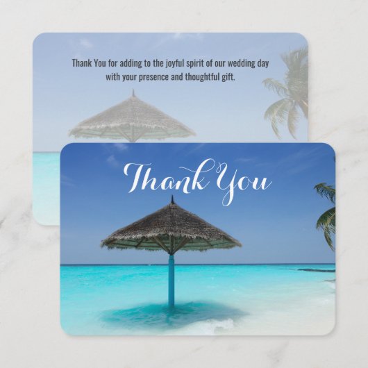 Tropisch strand met rieten paraplu dank u bedankkaart (Voorkant / Achterkant)