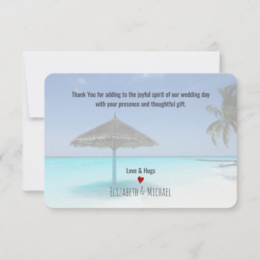 Tropisch strand met rieten paraplu dank u bedankkaart (Achterkant)