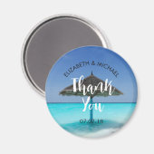 Tropisch strand met rieten parasol bruiloft magneet (Voorkant / Achterkant)