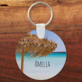Tropisch strand met rieten parasol sleutelhanger (Voorkant)