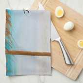 Tropisch strand met rieten parasol theedoek (Quarter Fold)