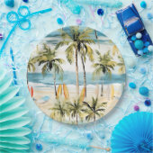 Tropisch strand met surfplanken papieren bordje (Feest)