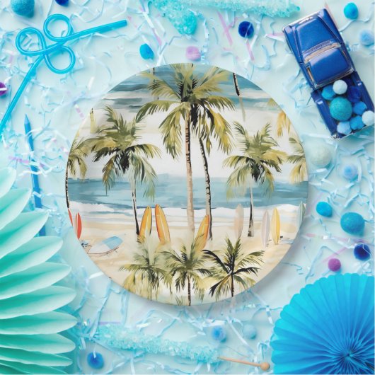 Tropisch strand met surfplanken papieren bordje (Feest)
