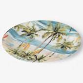 Tropisch strand met surfplanken papieren bordje (Gekanteld)
