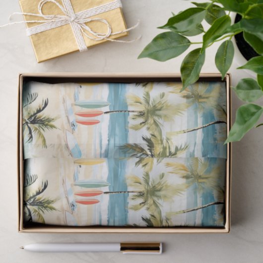 Tropisch strand met surfplanken tissuepapier (Geschenk)