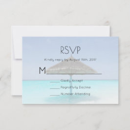 Tropisch strand met Thatched Umbrella Wedding RSVP Kaartje