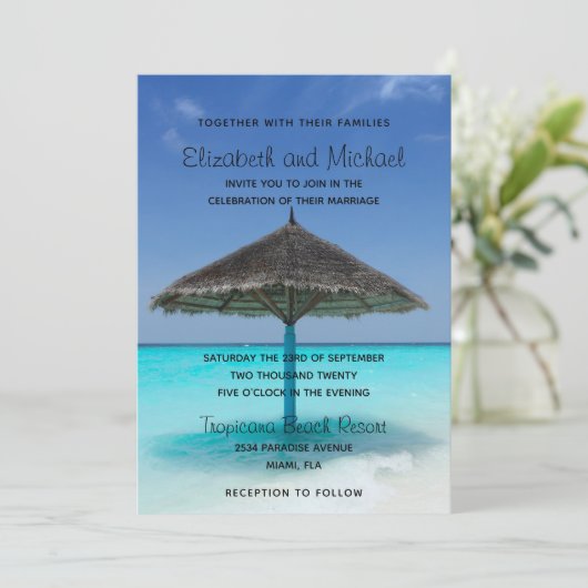 Tropisch strand met troebel huwelijk kaart (Staand voorkant)