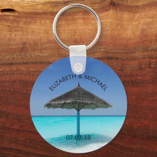 Tropisch strand met troebel huwelijk sleutelhanger (Voorkant)