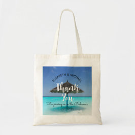 Tropisch strand met troebel huwelijk tote bag