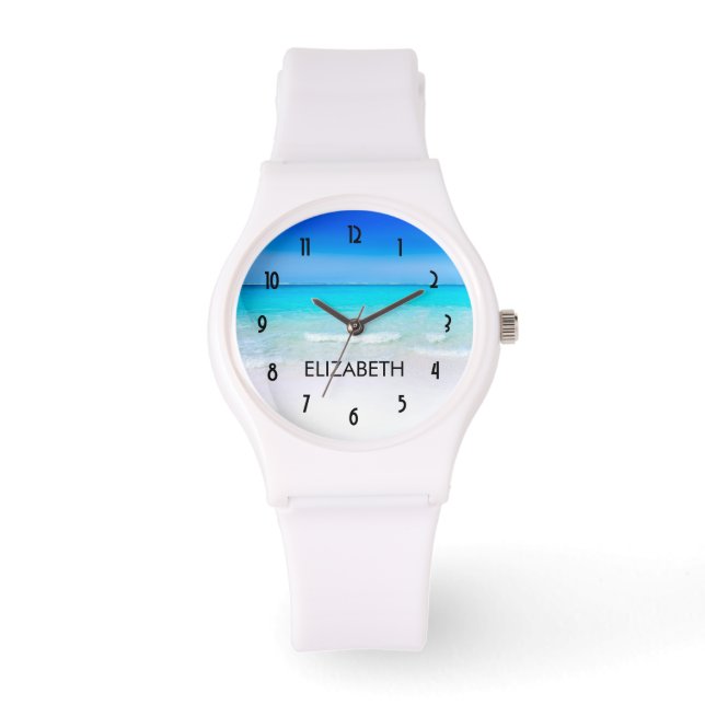 Tropisch strand met Turquoise-Zee Horloge (Voorkant)