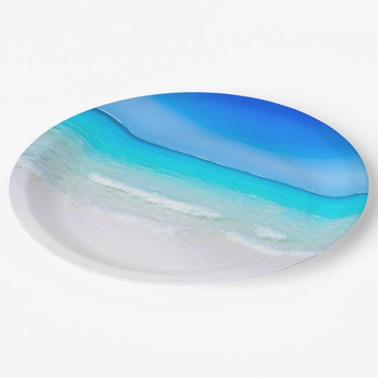 Tropisch strand met Turquoise-Zee Papieren Bordje (Gekanteld)