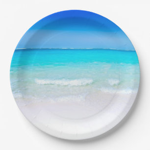 Tropisch strand met Turquoise-Zee Papieren Bordje
