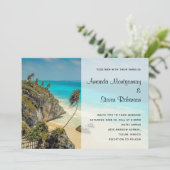 Tropisch strand met wind geveegd bomen bruiloft kaart (Staand voorkant)