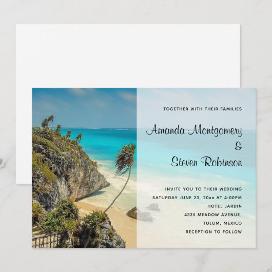 Tropisch strand met wind geveegd bomen bruiloft kaart (Voorkant / Achterkant)