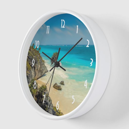 Tropisch strand met wind geveegd palmbomen (Hoek)