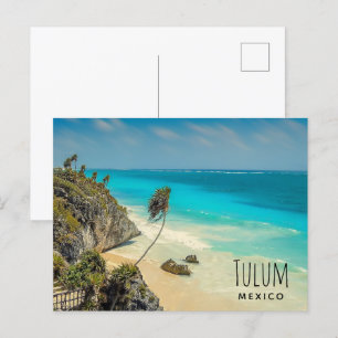 Tropisch strand met wind geveegd palmbomen briefkaart