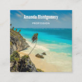 Tropisch strand met wind geveegd palmbomen vierkante visitekaartje (Voorkant)