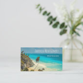 Tropisch strand met wind geveegd palmbomen visitekaartje (Staand voorkant)